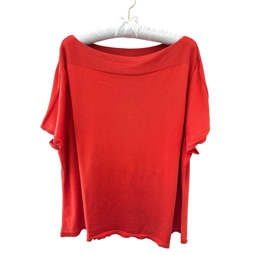 COLDWATER CREEK Silk Cotton Top Orange Boat Neck Short Sleeve Sweater Plus 3X - Picture 2 of 9